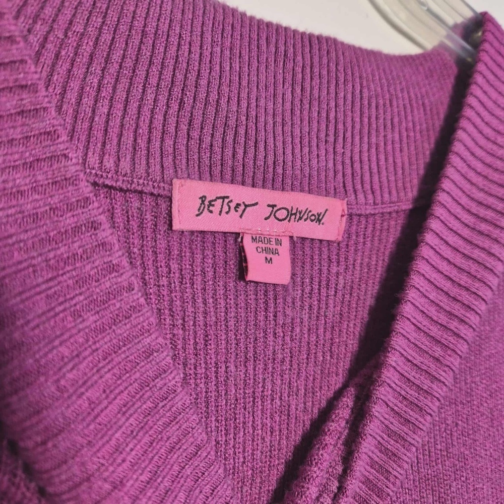 Betsey Johnson NWOT Magenta Pink Ribbed Knit Pointelle Coquette Sweater Dress M - Picture 6 of 10